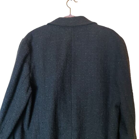 Talbots Plus Grosgrain Ribbon Trim Tweed Preppy Blazer Jacket Black 16W Academia - Picture 7 of 14